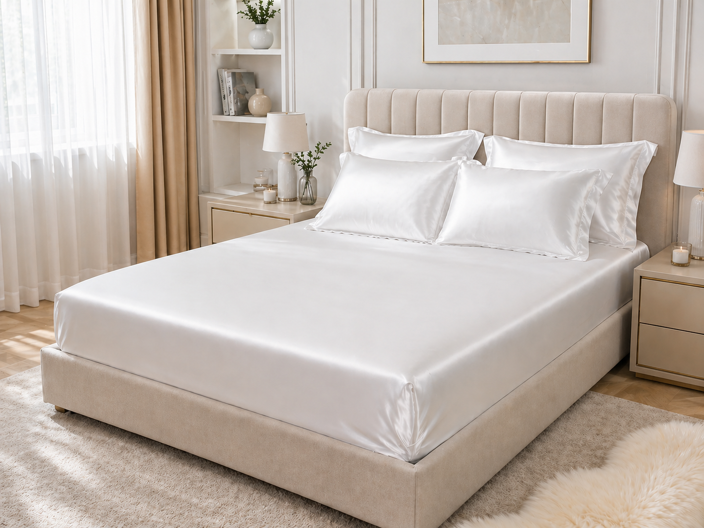 Drap Housse en Satin Blanc
