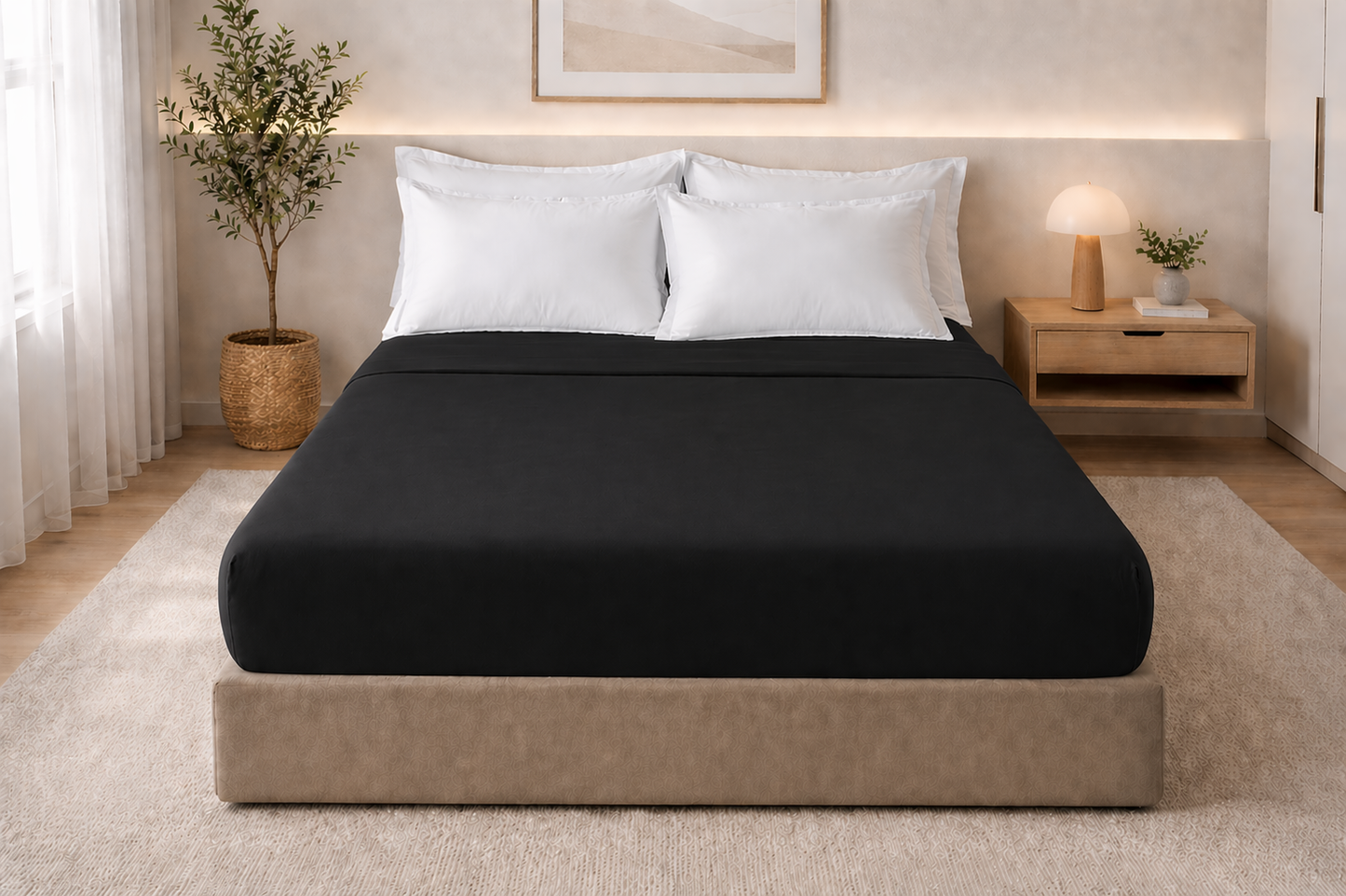 Drap housse en coton Noir