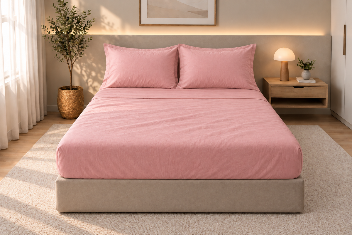 Drap-housse en coton Rose Pétale – vue 2 – Atelier Somey