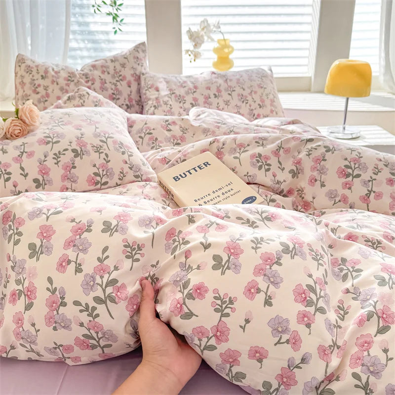 Kit housse de couette Fleurie rose et blanc