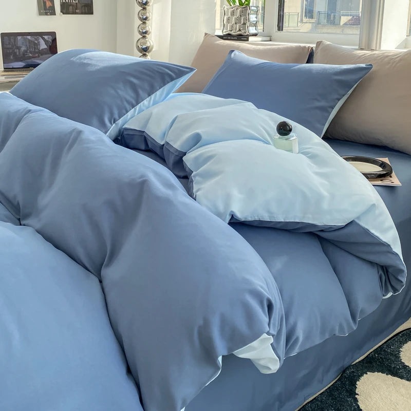 Kit Housse de couette + Taie Reversible Bleu / Bleu clair