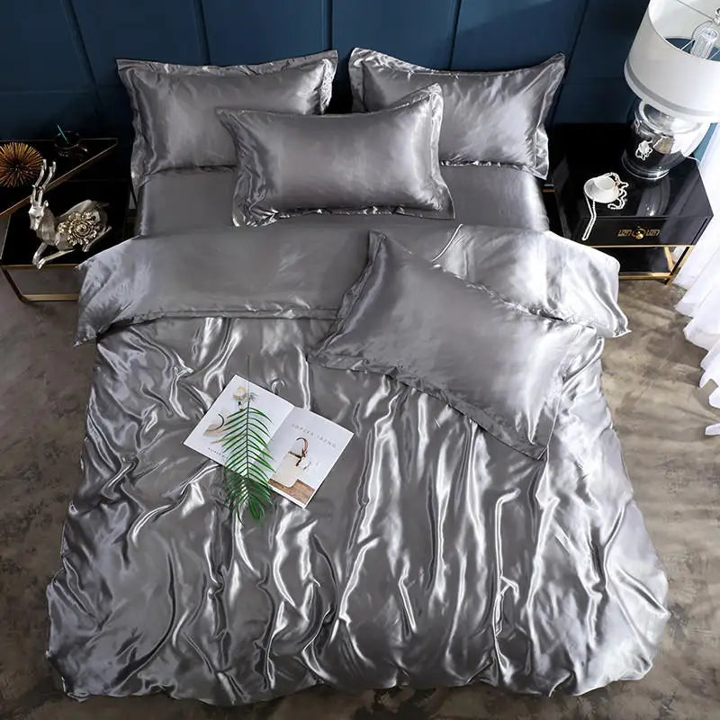 Housse de Couette en Satin Gris foncé + Kit coussin