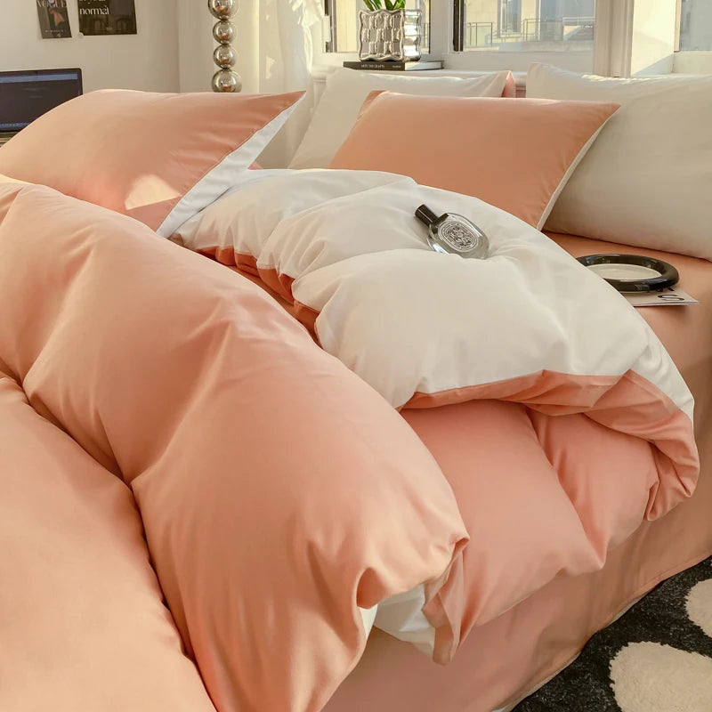 Kit Housse de couette + Taie Reversible Orange / Blanc
