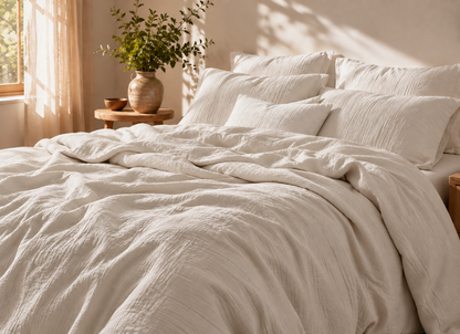 Parure de lit en coton fil froissé Craie, housse de couette et taies d'oreiller assorties – Atelier Somey