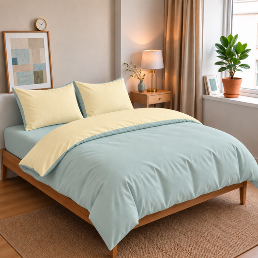 Parure de lit réversible en coton Sable & Dune, housse de couette et taies d'oreiller assorties – Atelier Somey