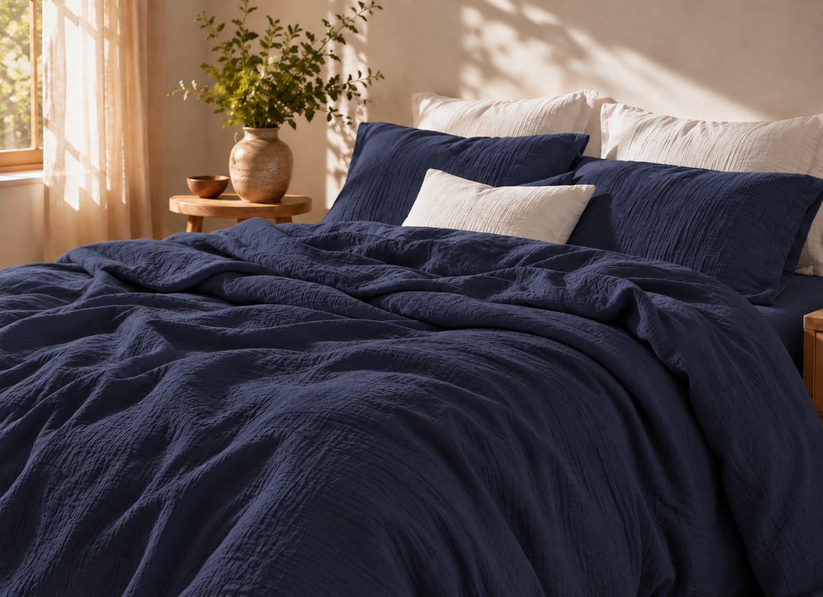 Parure de lit en coton fil froissé Ardoise, housse de couette et taies d'oreiller assorties – Atelier Somey