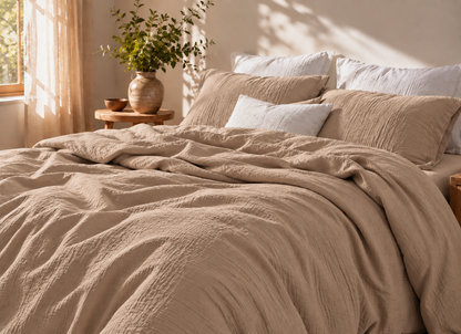 Parure de lit en coton fil froissé Café Crème, housse de couette et taies d'oreiller assorties – Atelier Somey