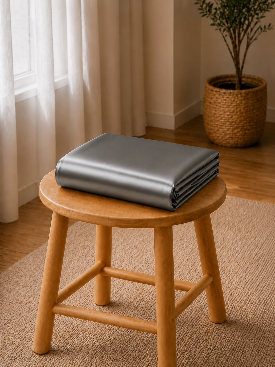 Drap Housse en Satin Gris