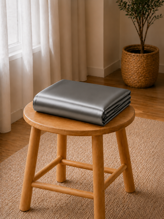 Drap Housse en Satin Gris