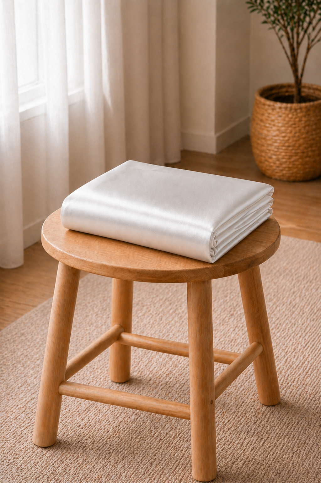 Drap Housse en Satin Blanc