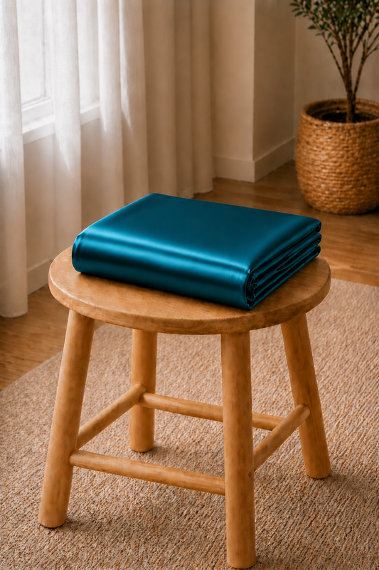 Drap Housse en Satin Bleu