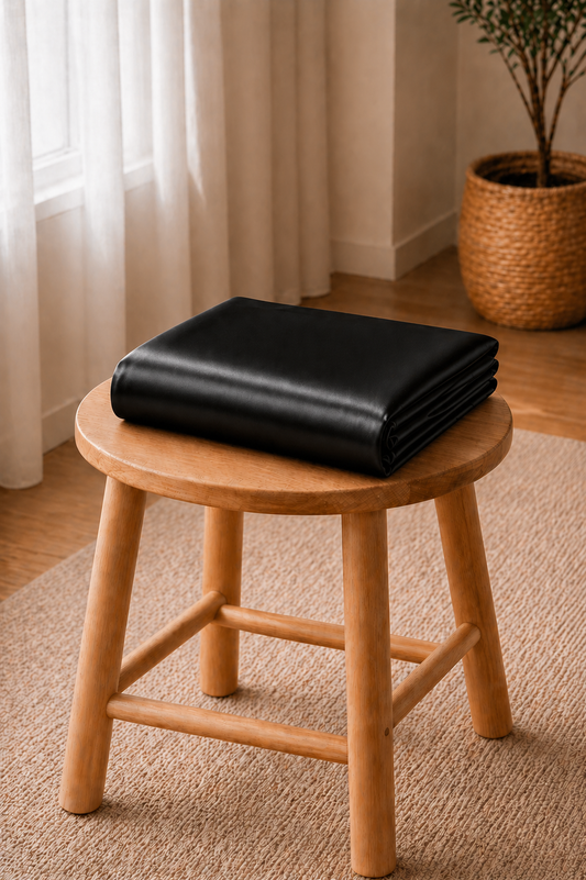 Drap Housse en Satin Noir