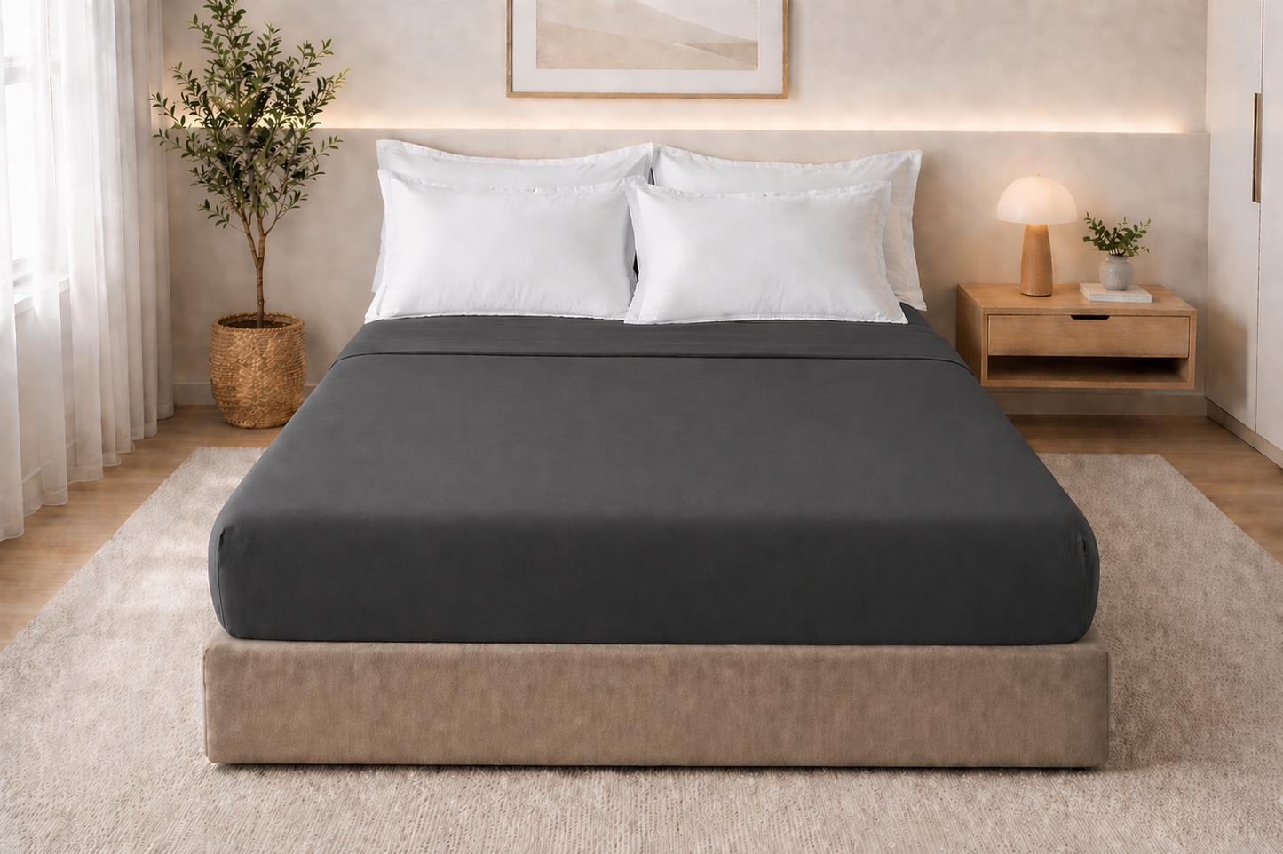 Drap housse coton gris foncé