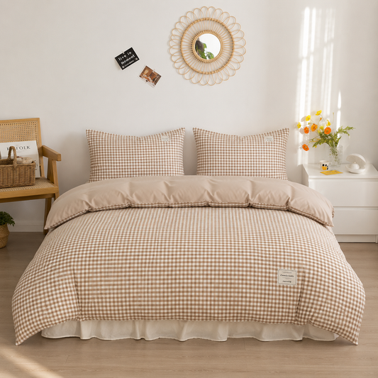 Parure de lit en coton - Vichy Vanille