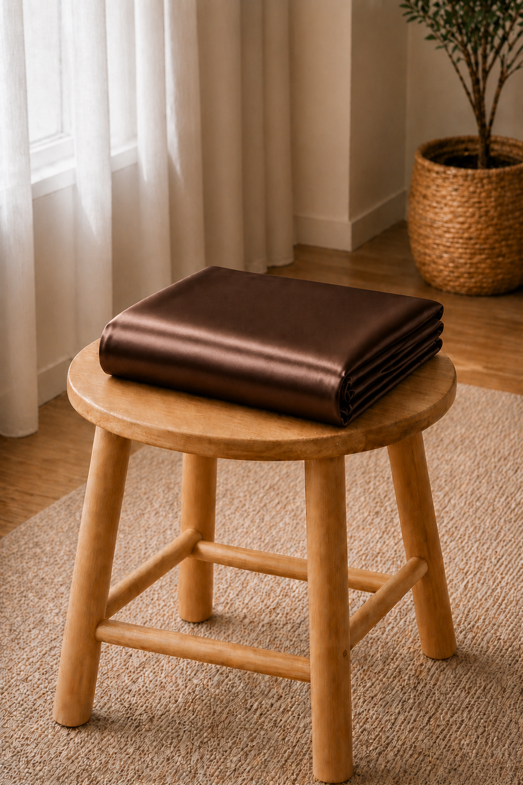 Drap Housse en Satin Marron