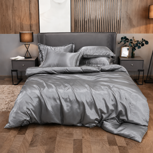 Parure de lit en satin - Gris Argent