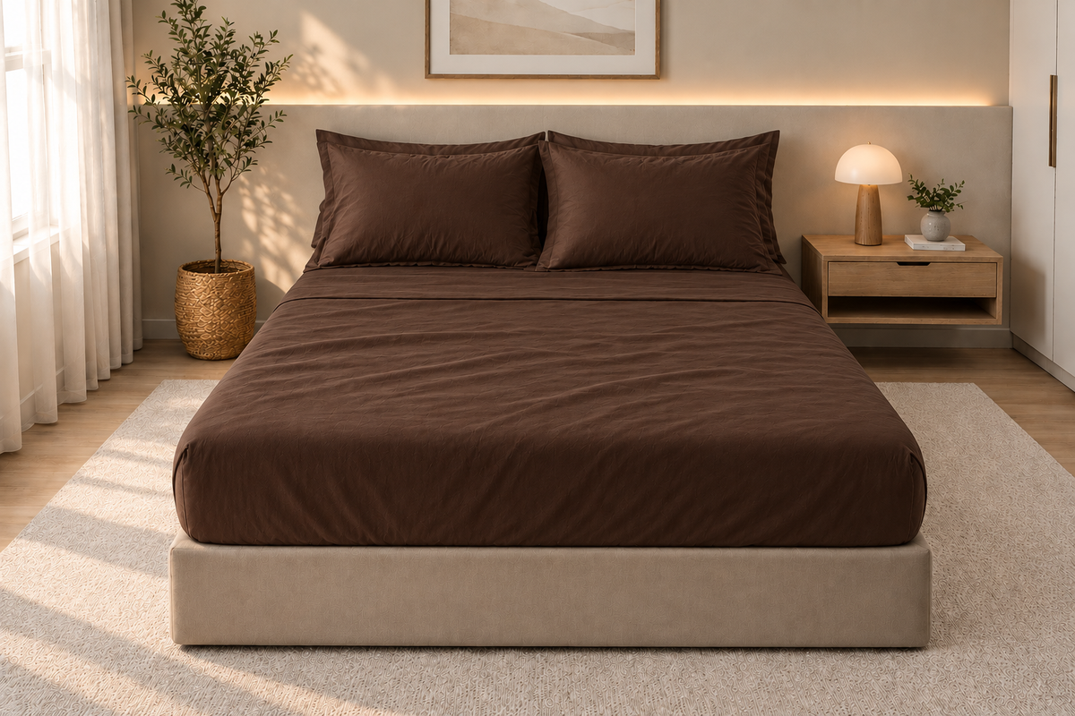 Drap-housse en coton Moka – vue 2 – Atelier Somey