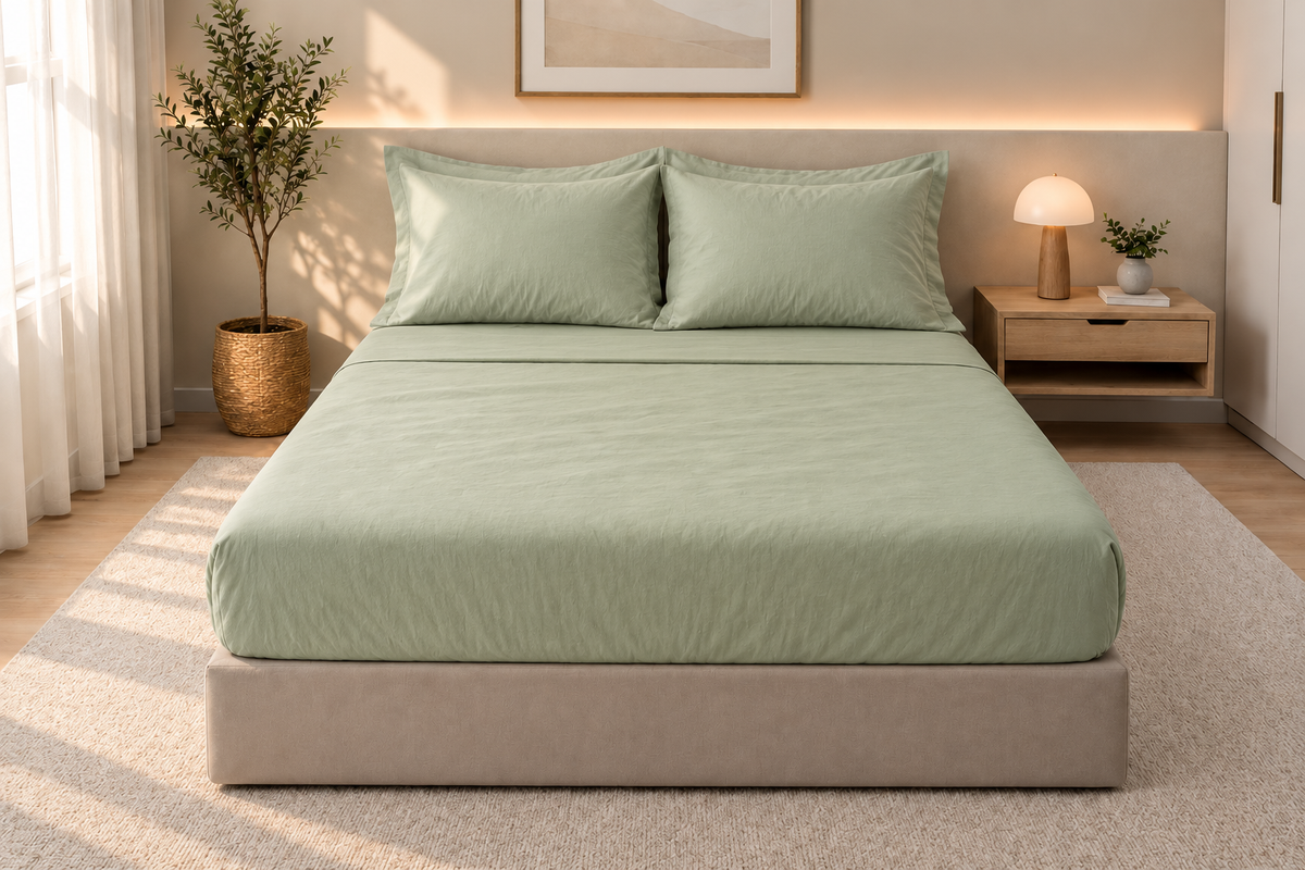 Drap-housse en coton Vert – vue 2 – Atelier Somey