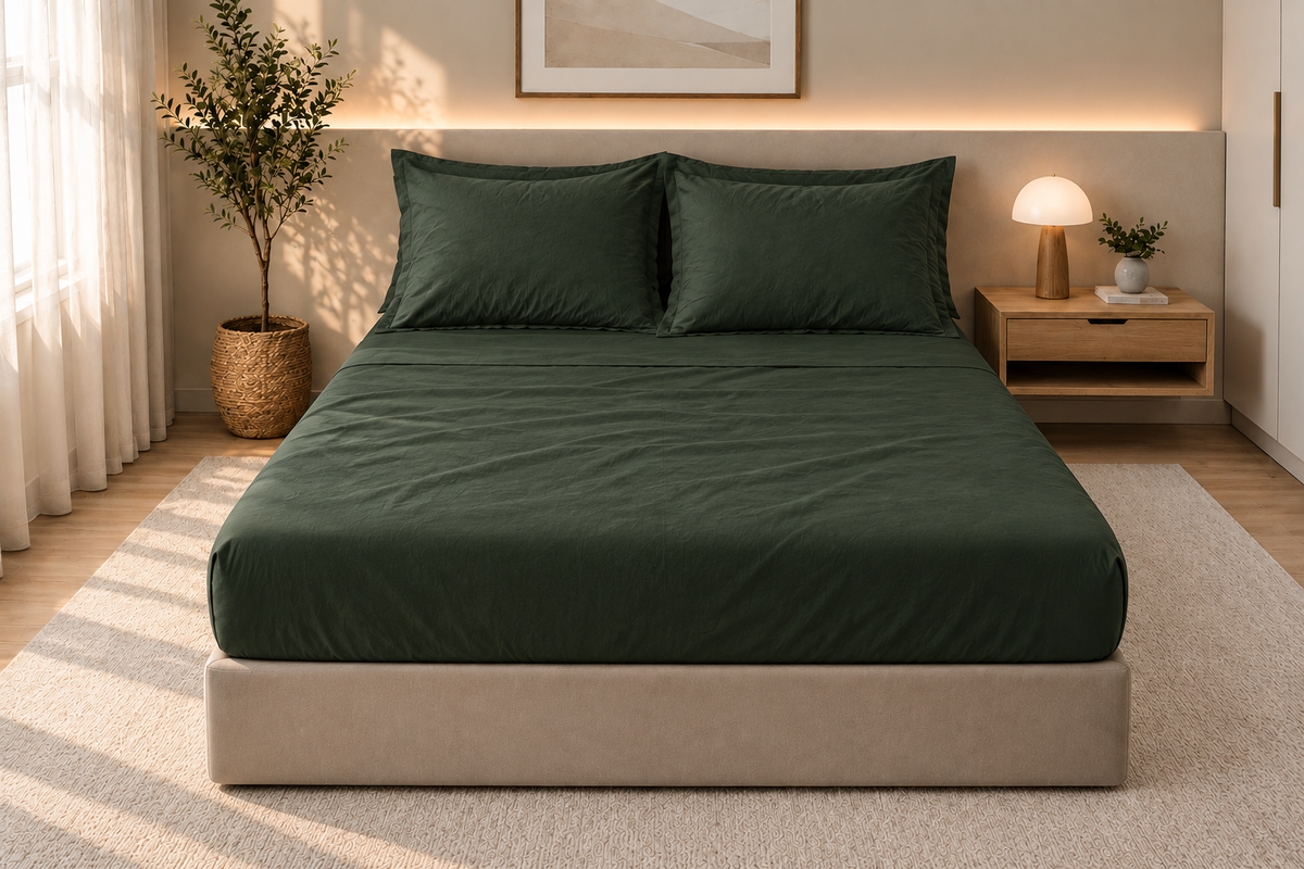 Drap-housse en coton Olive – vue 2 – Atelier Somey