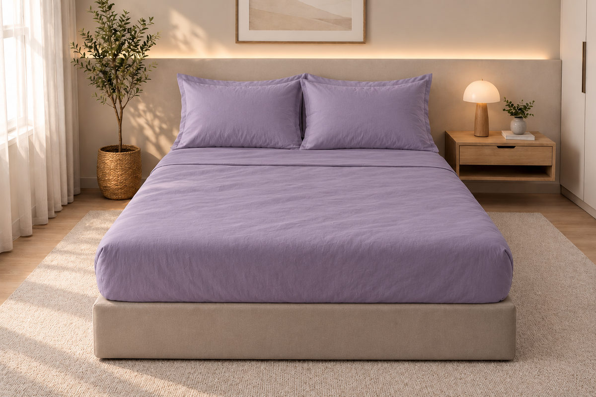 Drap-housse en coton Lavande – vue 2 – Atelier Somey