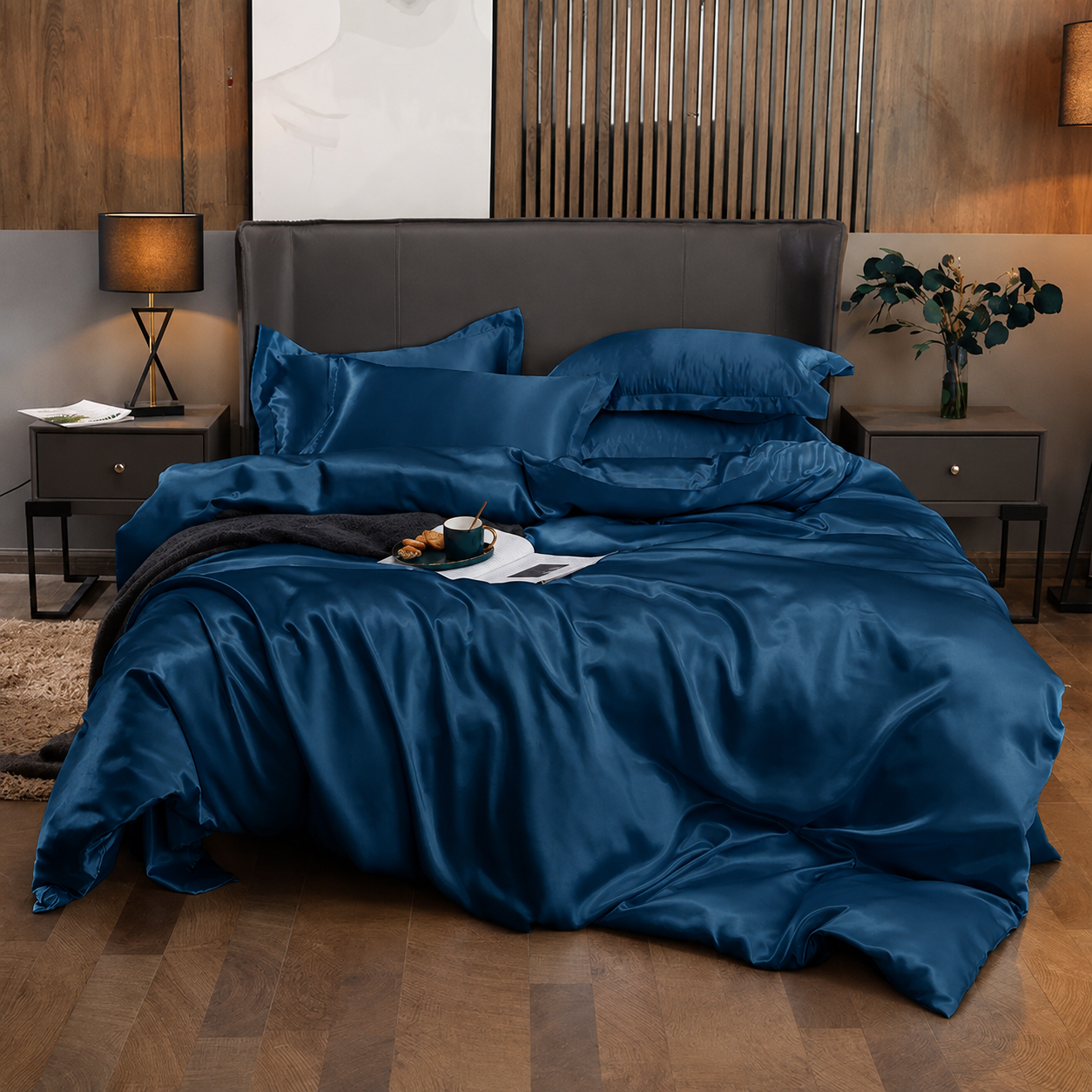 Parure de lit en satin - Bleu Saphir