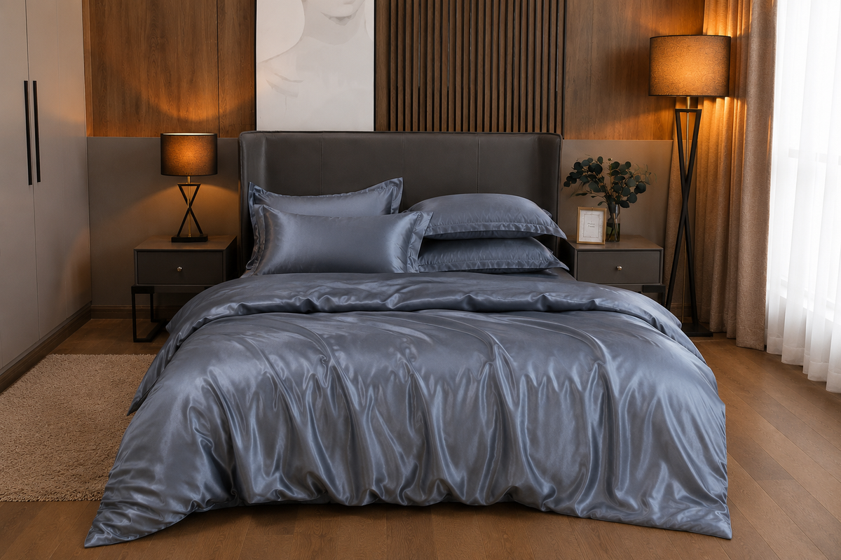 Kit de lit en satin Gris Argent – vue 3 – Atelier Somey