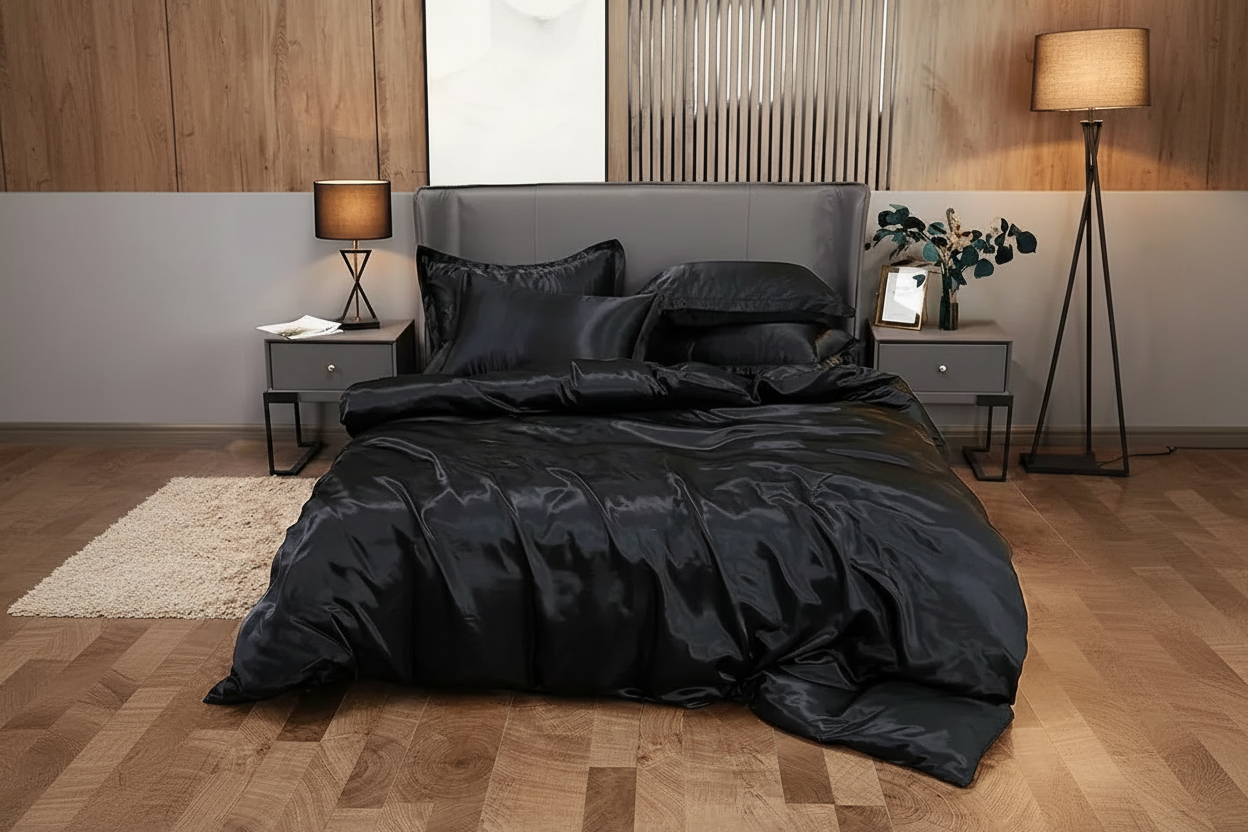 Parure de lit en satin - Noir Onyx