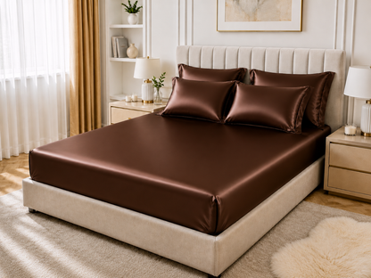 Drap Housse en Satin Marron