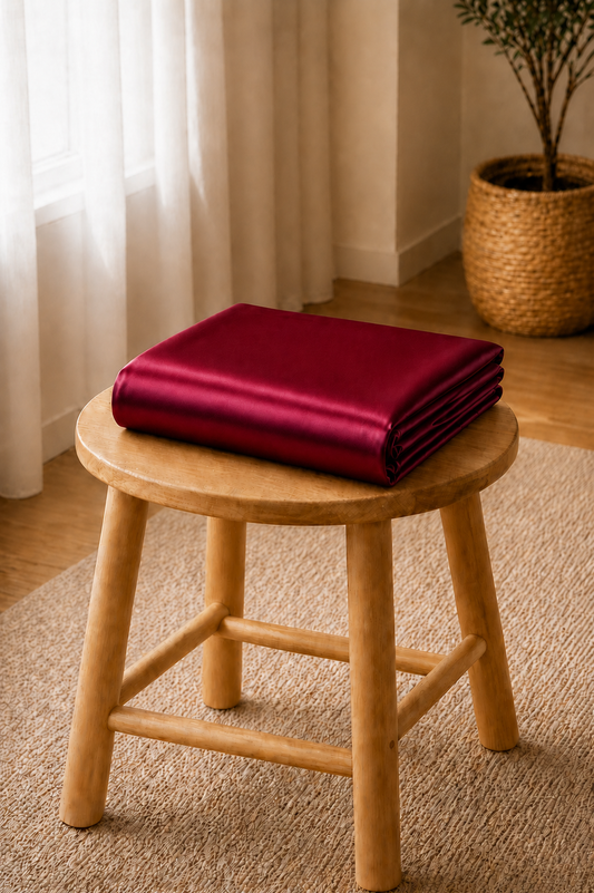 Drap Housse en Satin Rouge