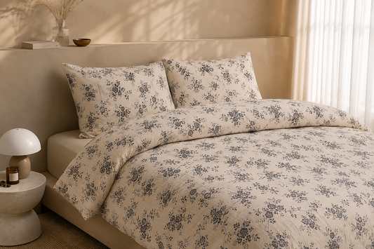 Housse de couette Fleurie Beige