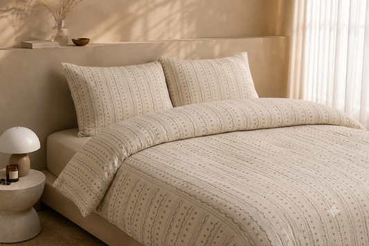Housse de couette Beige a rayures