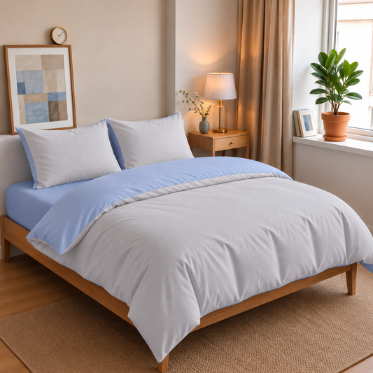 Parure de lit réversible en coton Ciel & Terre, housse de couette et taies d'oreiller assorties – Atelier Somey