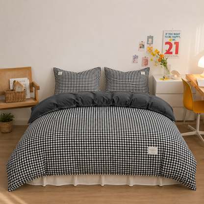 Parure de lit en coton Vichy Minuit, housse de couette et taies d'oreiller assorties – Atelier Somey