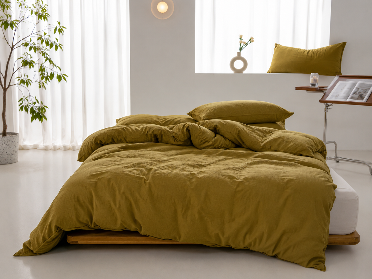 Housse de couette en coton Olive Dorée – Atelier Somey