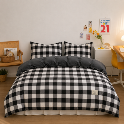 Parure de lit en coton Damier Léon, housse de couette et taies d'oreiller assorties – Atelier Somey