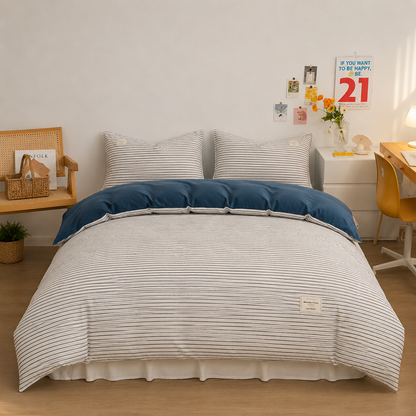Parure de lit en coton Marinière Océan, housse de couette et taies d'oreiller assorties – Atelier Somey