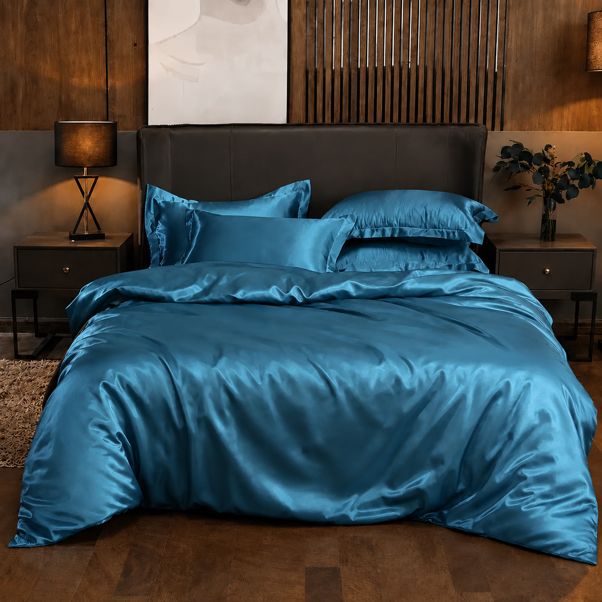 Parure de lit en satin Bleu Saphir, housse de couette et taies d'oreiller assorties – Atelier Somey