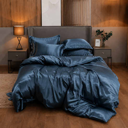 Parure de lit en satin - Bleu Horizon
