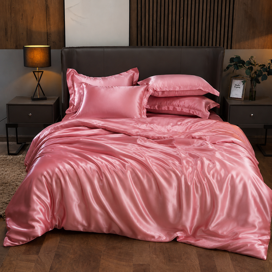 Parure de lit en satin - Rose Pivoine