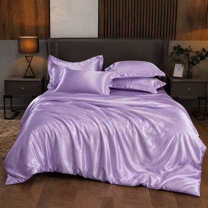 Parure de lit en satin Lilas Améthyste, housse de couette et taies d'oreiller assorties – Atelier Somey