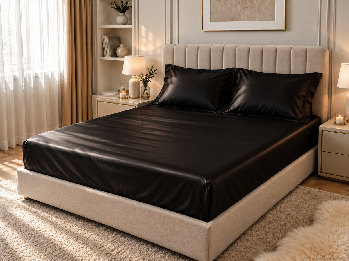 Drap-housse en satin Noir – vue 2 – Atelier Somey