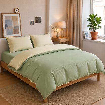 Parure de lit réversible en coton Thé & Citron, housse de couette et taies d'oreiller assorties – Atelier Somey
