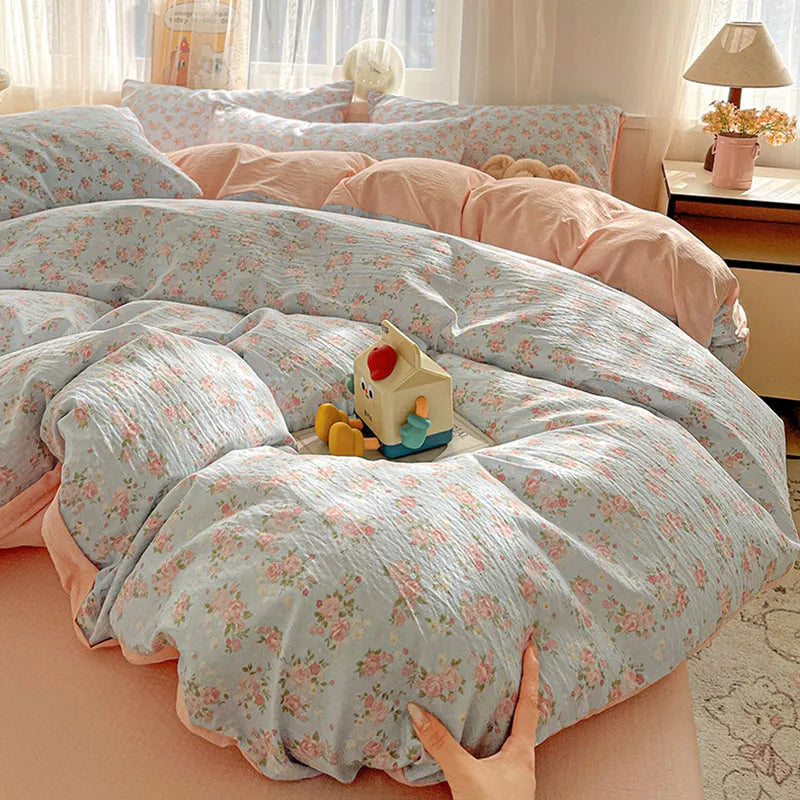 Housse de couette imprimé Fleur bleu