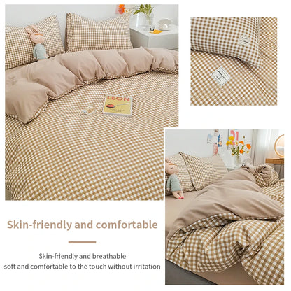 Housse de couette en coton vichy beige