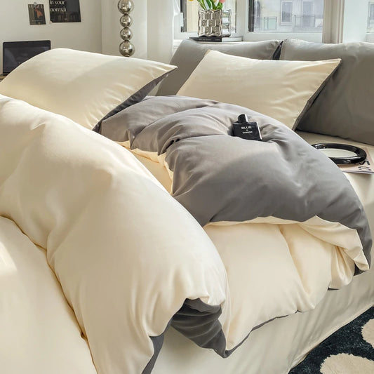Kit Housse de couette + Taie Reversible Creme/Gris