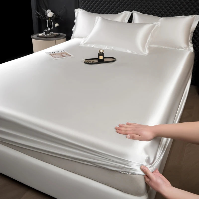 Drap Housse en Satin Blanc