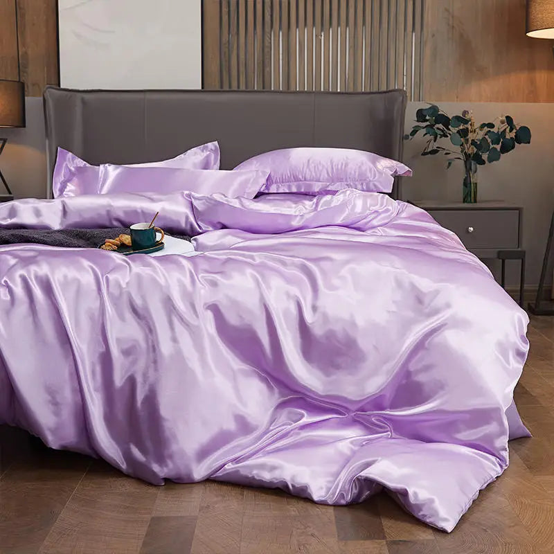 Housse de Couette en Satin Violet + kit coussin