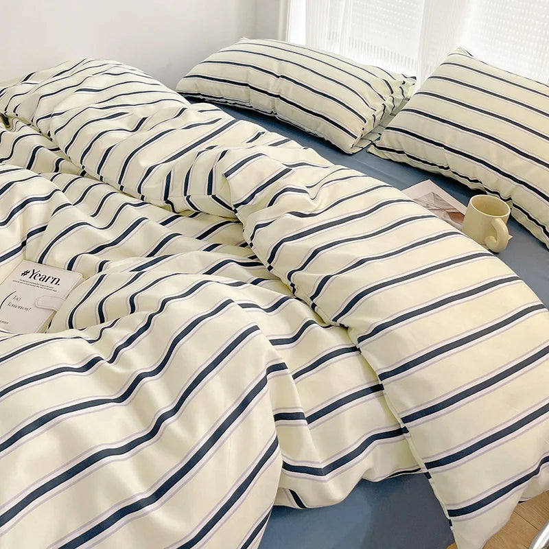 Kit Housse de couette + Taie Raye Blanc bleu