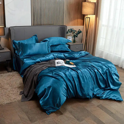 Housse de Couette en Satin Bleu Marine