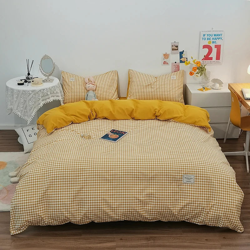 Housse de couette en coton vichy Jaune